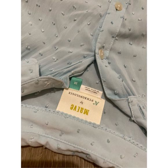 Anthropologie Maeve Fairfield Blouse Baby Blue Dot Blouse, Size 3X, MSRP $128 - Picture 4 of 9